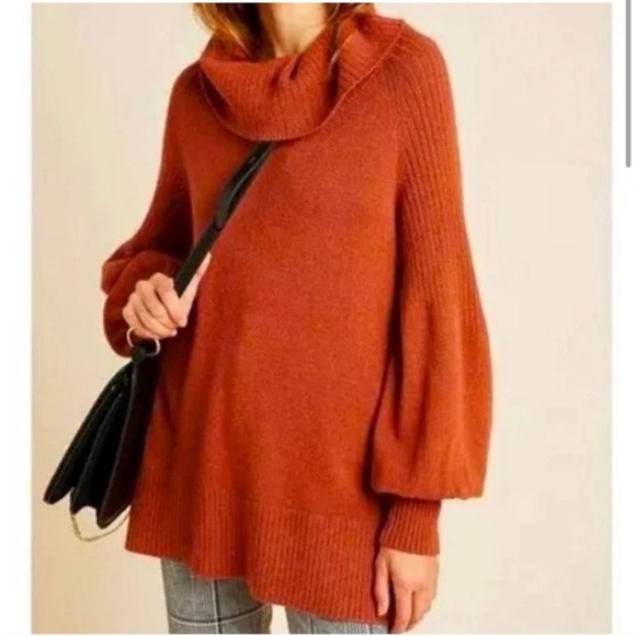 Anthropology, Cowl Neck Burnt Orange Sweater Medium - Picture 3 of 9